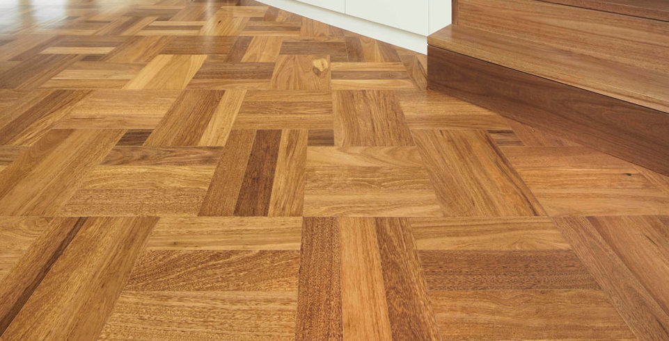 Basketweave parquetry in greige - a combination of grey and beige.